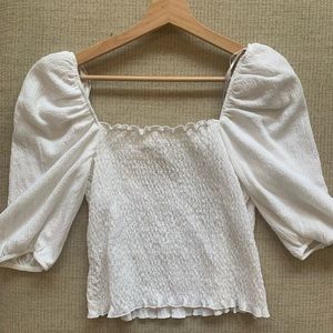 Smocked puff sleeve blouse